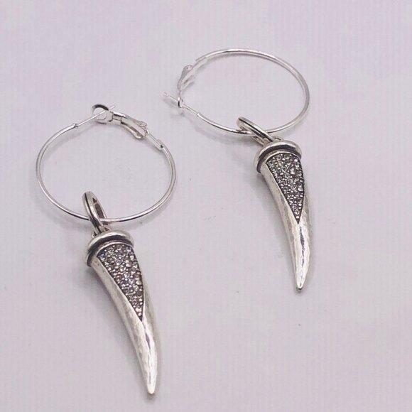Brighton horn crystal earrings on non brighton hoops  NWOT - Picture 2 of 6